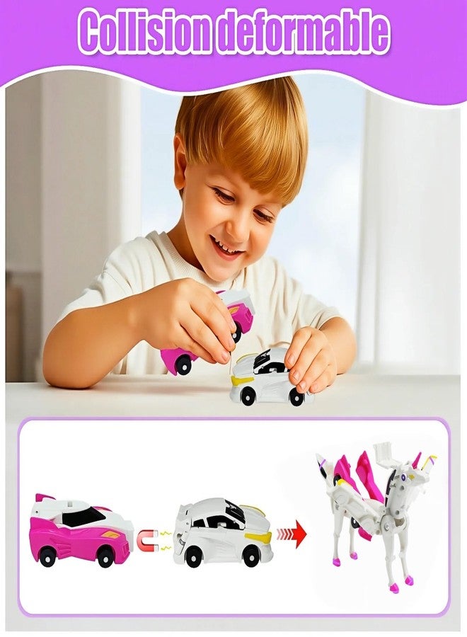 WIESSOC 2-in-1 Collision Transforming Unicorn Car Toy,Magnetic Cars Transform into Unicorn Toys for Kids Toddler Fun Deformation Car Robot Christmas Birthday Gift Toys for Boys Girl - Image 5